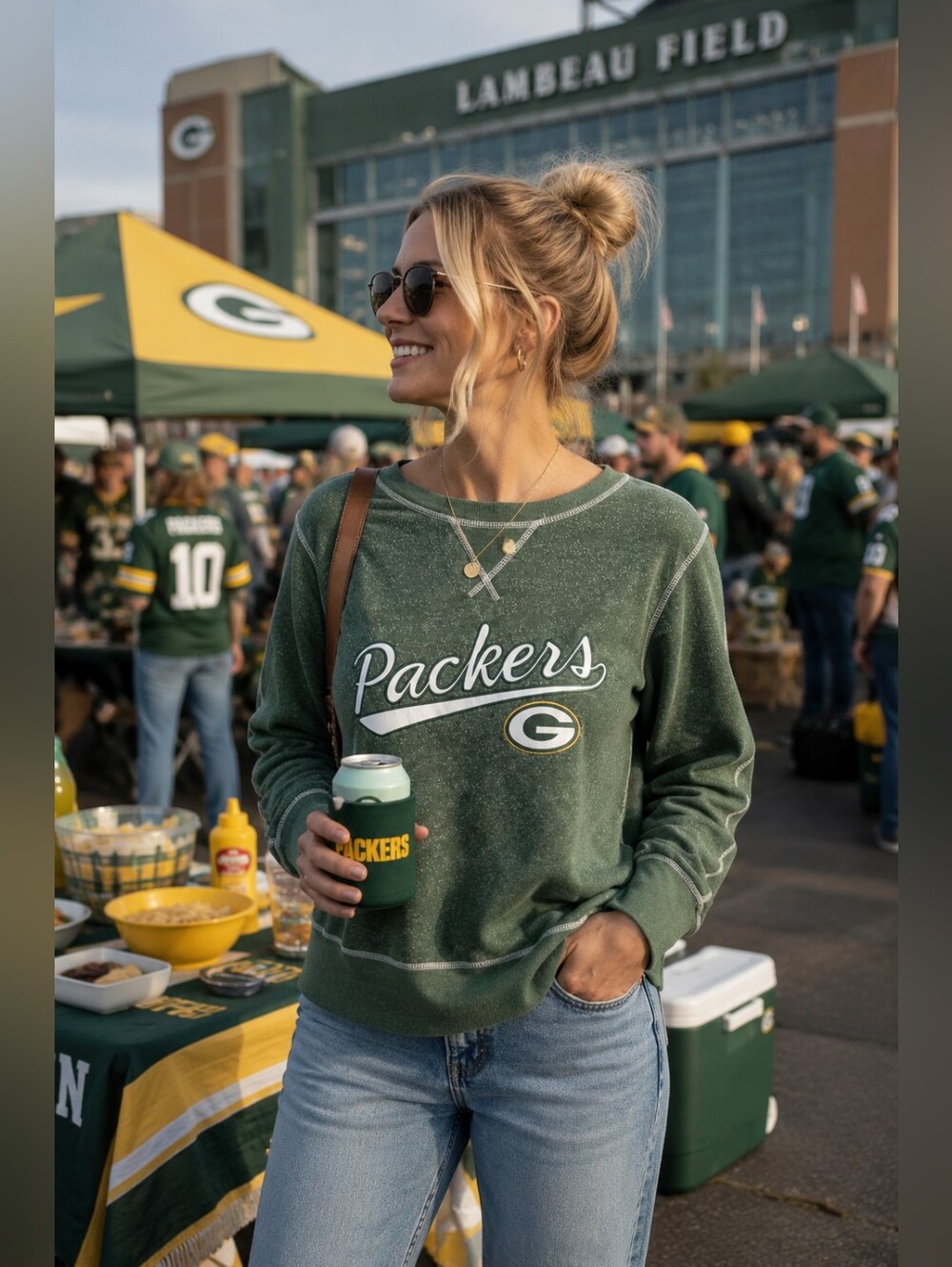 OTS Seneca Green Bay Packers Fleece-lined Crewneck Sweatshirt NFL Women's M